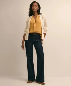 Band Collar Button-Front Blouse