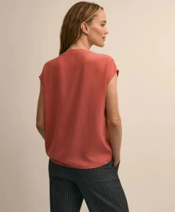 Band Collar Button-Front Blouse