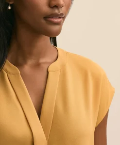 Band Collar Button-Front Blouse