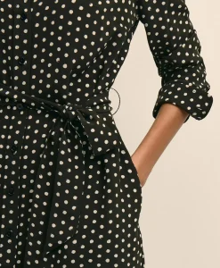 Belted Dot-Print Shirt Dress