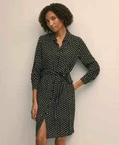 Belted Dot-Print Shirt Dress