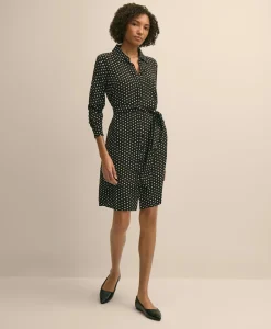 Belted Dot-Print Shirt Dress