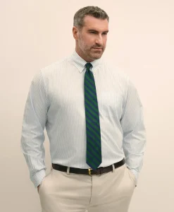 Big & Tall Stretch Cotton Broadcloth Non-Iron Polo Button Down Collar, Dress Shirt
