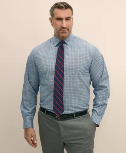 Big & Tall Stretch Cotton Broadcloth Non-Iron Ainsley Collar Windowpane, Dress Shirt