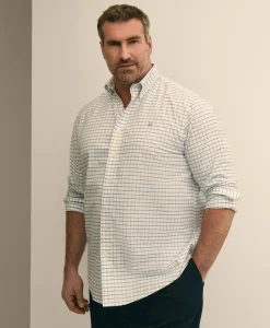 Big & Tall Stretch Cotton Non-Iron Oxford Polo Button Down, Windowpane Sport Shirt