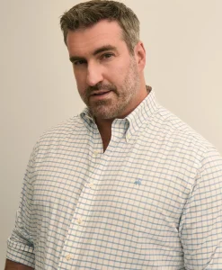 Big & Tall Stretch Cotton Non-Iron Oxford Polo Button Down, Windowpane Sport Shirt