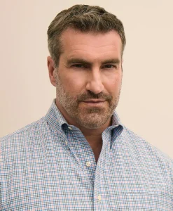Big & Tall Stretch Cotton Non-Iron Poplin Polo Button Down, Check Sport Shirt
