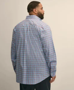 Big & Tall Stretch Cotton Non-Iron Poplin Polo Button Down, Check Sport Shirt