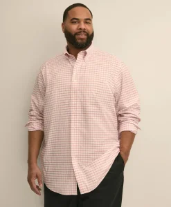 Big & Tall Stretch Cotton Non-Iron Oxford Polo Button Down, Windowpane Sport Shirt