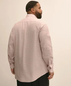 Big & Tall Stretch Cotton Non-Iron Oxford Polo Button Down, Windowpane Sport Shirt