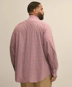Big & Tall Stretch Cotton Non-Iron Poplin Polo Button Down, Check Sport Shirt