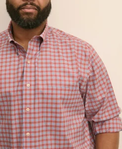 Big & Tall Stretch Cotton Non-Iron Poplin Polo Button Down, Check Sport Shirt