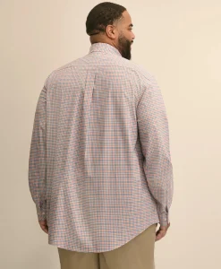 Big & Tall Stretch Cotton Non-Iron Poplin Polo Button Down, Check Sport Shirt