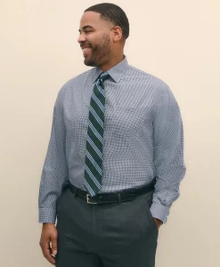 Big & Tall Stretch Supima® Cotton Non-Iron Pinpoint Oxford Ainsley Collar, Gingham Dress Shirt