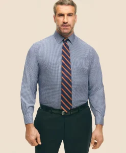 Big & Tall Stretch Supima® Cotton Non-Iron Pinpoint Oxford Ainsley Collar, Gingham Dress Shirt