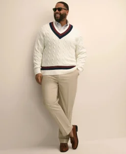 Big & Tall Supima® Cotton Cable Tennis Sweater