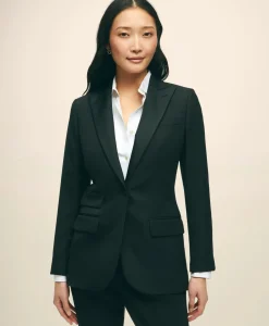 Black Fleece Peak Lapel Dinner Jacket in Merino Wool-Silk Faille