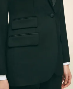 Black Fleece Peak Lapel Dinner Jacket in Merino Wool-Silk Faille
