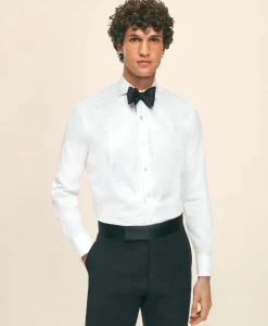 Black Fleece Pique Bib Londoner Collar Tuxedo Shirt in Sea Island Cotton