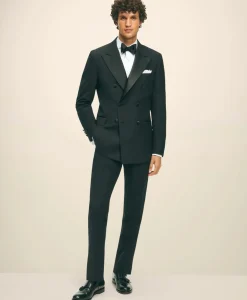 Black Fleece Pique Bib Londoner Collar Tuxedo Shirt in Sea Island Cotton