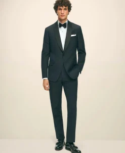 Black Fleece Pleated Londoner Collar Tuxedo Shirt in Sea Island Cotton