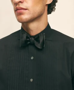 Black Fleece Pleated Londoner Collar Tuxedo Shirt in Sea Island Cotton