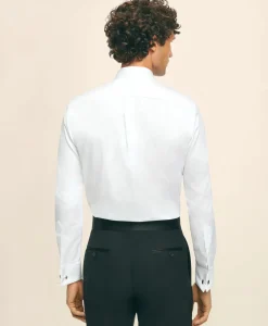 Black Fleece Pleated Londoner Collar Tuxedo Shirt in Sea Island Cotton