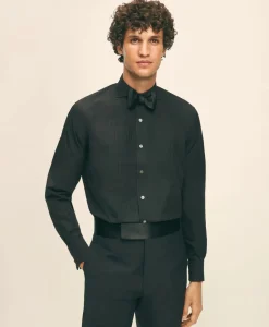 Black Fleece Pleated Londoner Collar Tuxedo Shirt in Sea Island Cotton