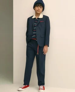 Boys Junior Plain-Front Wool Suit Pants