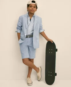 Boys Junior Stretch Cotton Seersucker Suit Jacket