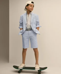 Boys Junior Stretch Cotton Seersucker Suit Jacket