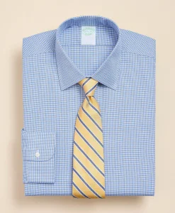 Brooks Brothers Explorer Collection Non-Iron Twill Ainsley Collar, Mini Check Dress Shirt