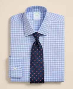 Brooks Brothers Explorer Collection Non-Iron Twill Ainsley Collar, Check Dress Shirt