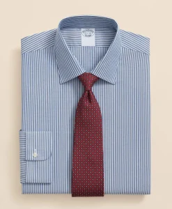 Brooks Brothers Explorer Collection Non-Iron Twill Ainley Collar Ground Stripe, Dress Shirt