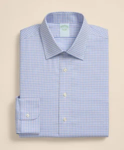 Brooks Brothers Explorer Collection Non-Iron Twill Ainsley Collar, Mini-Check Dress Shirt