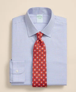 Brooks Brothers Explorer Collection Non-Iron Twill Ainsley Collar, Mini-Check Dress Shirt