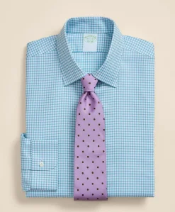 Brooks Brothers Explorer Collection Non-Iron Twill Ainsley Collar, Mini-Check Dress Shirt