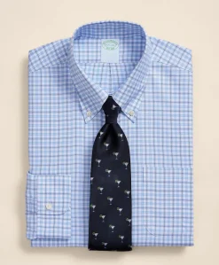 Brooks Brothers Explorer Collection Non-Iron Twill Button-Down Collar, Check Dress Shirt
