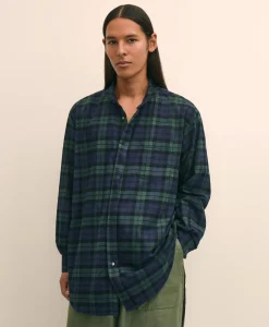 Brooks Brothers X Engineered Garments Cotton Flannel Wing Collar Oversized, Tartan Dress Shirt