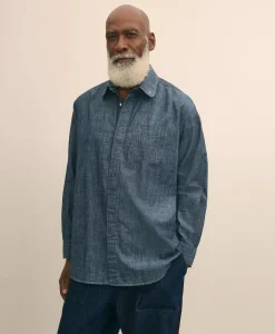 Brooks Brothers X Engineered Garments Cotton Chambray Round Pinhole Collar Oversized Dress Shirt