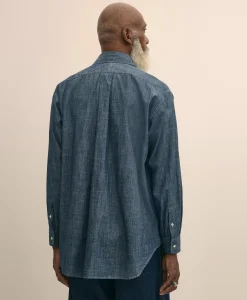 Brooks Brothers X Engineered Garments Cotton Chambray Round Pinhole Collar Oversized Dress Shirt
