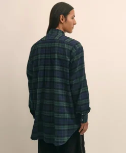 Brooks Brothers X Engineered Garments Cotton Flannel Round Pinhole Collar Oversized, Tartan Dress Shirt