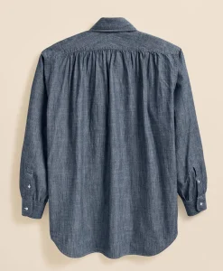 Brooks Brothers X Engineered Garments Cotton Chambray Ascot Collar Oversized Dress Shirt