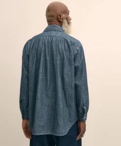 Brooks Brothers X Engineered Garments Cotton Chambray Ascot Collar Oversized Dress Shirt