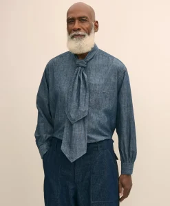 Brooks Brothers X Engineered Garments Cotton Chambray Ascot Collar Oversized Dress Shirt