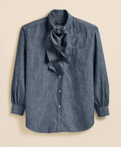 Brooks Brothers X Engineered Garments Cotton Chambray Ascot Collar Oversized Dress Shirt