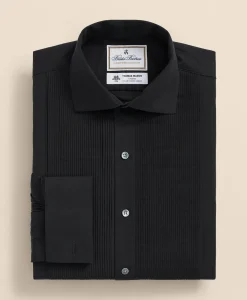 Brooks Brothers X Thomas Mason® Cotton English Collar, Swiss Pleat Front Tuxedo Shirt