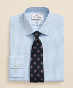 Brooks Brothers X Thomas Mason® Cotton English Collar, Windowpane Dress Shirt