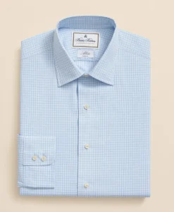 Brooks Brothers X Thomas Mason® Cotton English Collar, Windowpane Dress Shirt