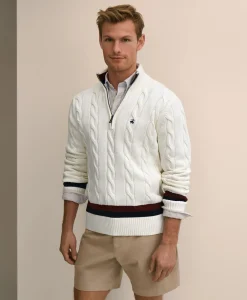 Cable Knit Tennis Quarter-Zip Sweater in Supima® Cotton